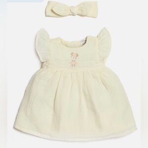 Disney Store Minnie Mouse Dress Bloomers Headband Set Cream 12-18 months NEW